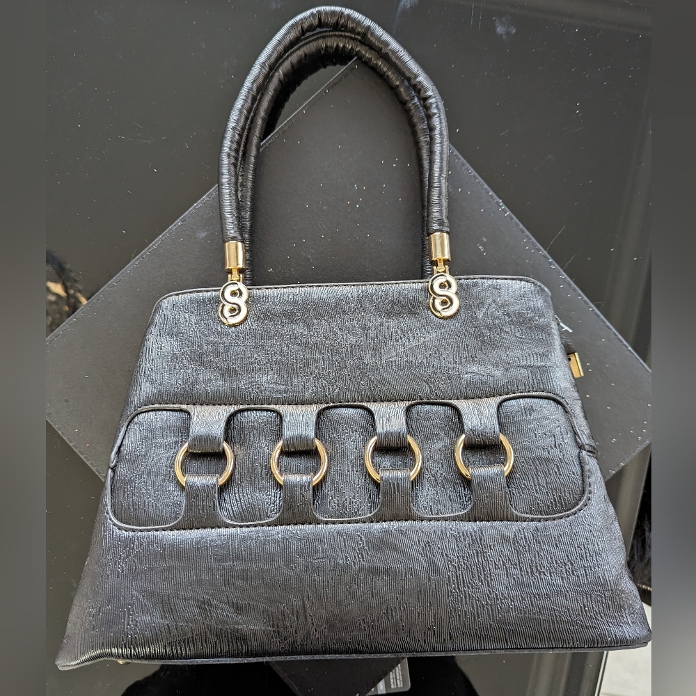 Stylish Black Vinyl Tote Purse